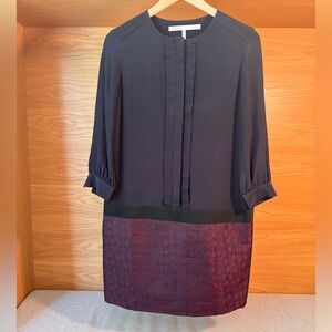 Victoria Beckham Navy Silk Pleated Dress